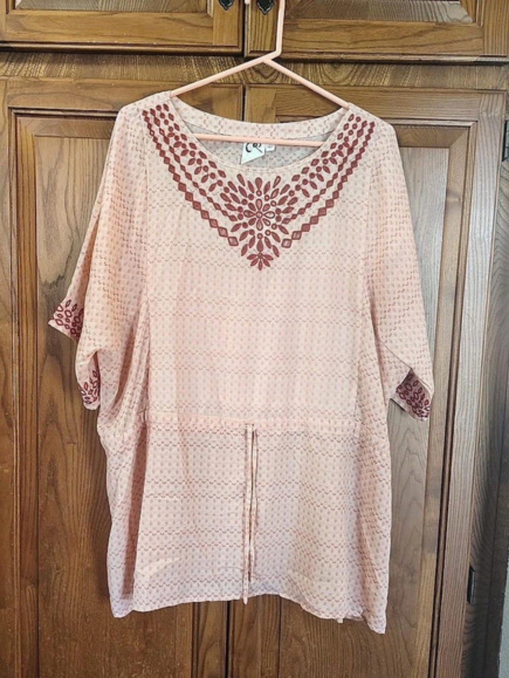 NWT Anthropologie One September Euphemia Embroidered Tunic Top Peasant Pink L